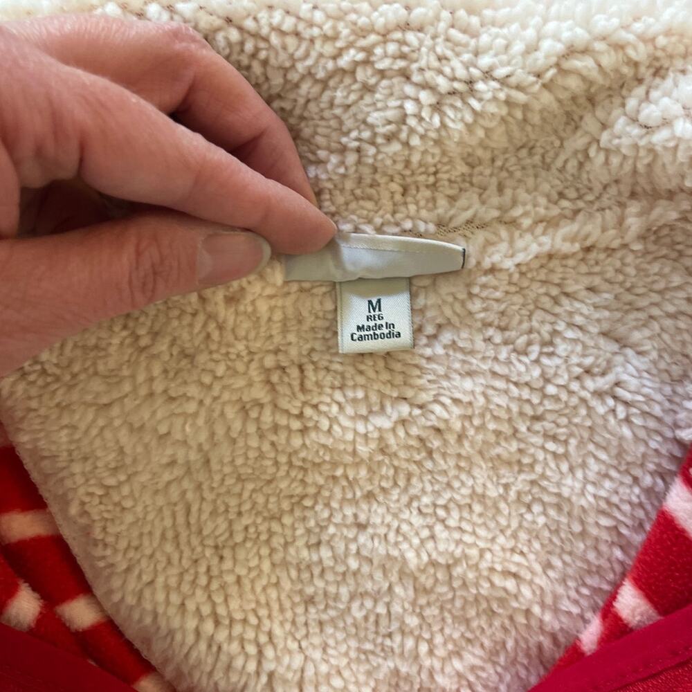 LL Bean Womens Full Zip Red White Striped Fleece Jacket Size M Outdoors Holiday - Picture 7 of 11